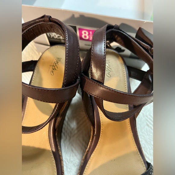 Mossimo Vondra Platform Heel Pumps Braided Tan Black Wood tone Sole 70s Size 8.5 - Picture 14 of 16